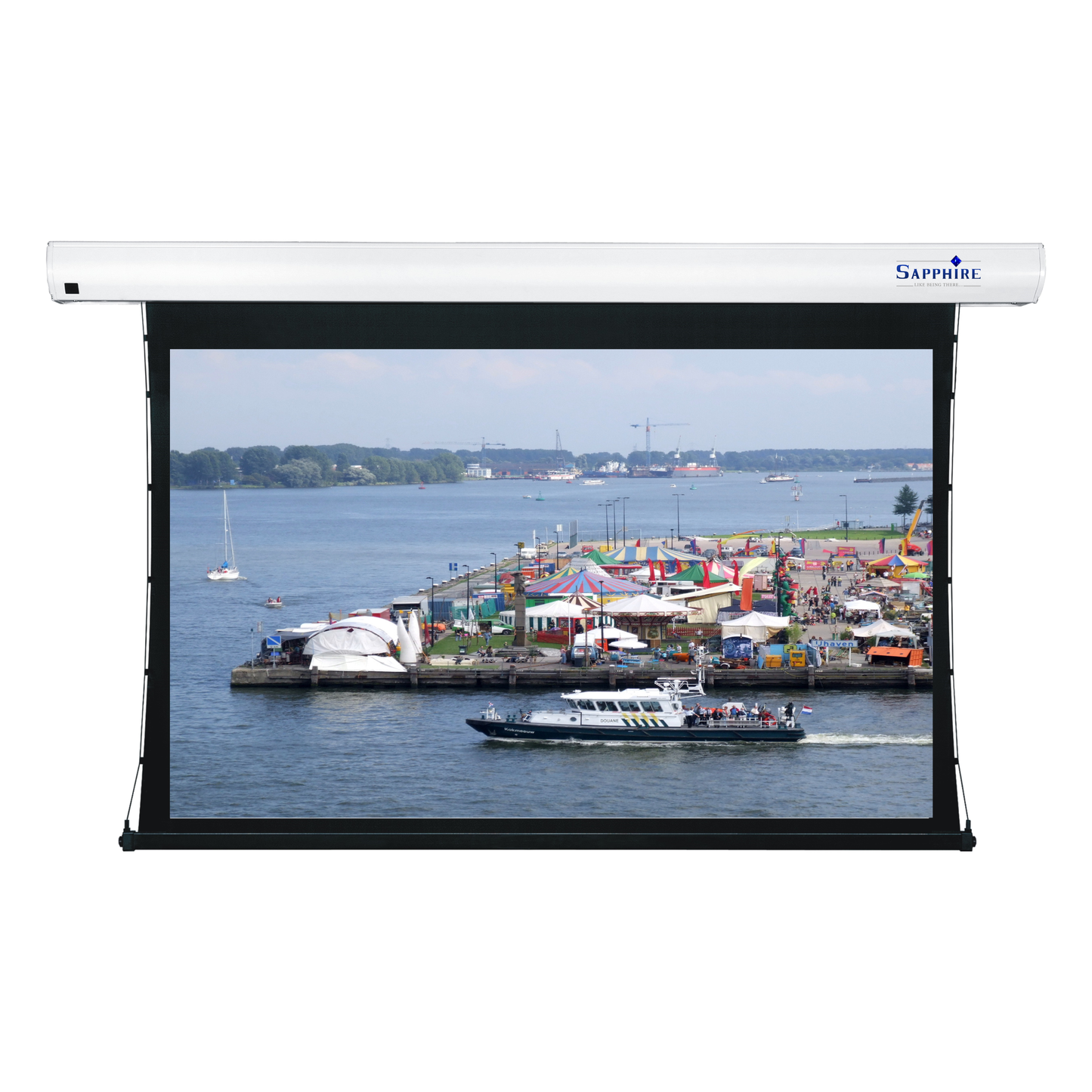 Sapphire 162" Tab Tension Electric Infra Red Screen 16:10 Format 3498mm x 2181mm Approx Case Dimensions L 3988mm x H 143mm x D 135mm