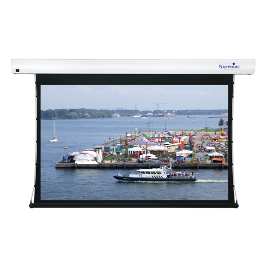 Sapphire 139" Tab Tension Electric Infra Red Screen 16:10 Format Viewing Area 3010mm x 1881mm Approx Case Dimensions L 3538mm x H 143mm x D 135mm