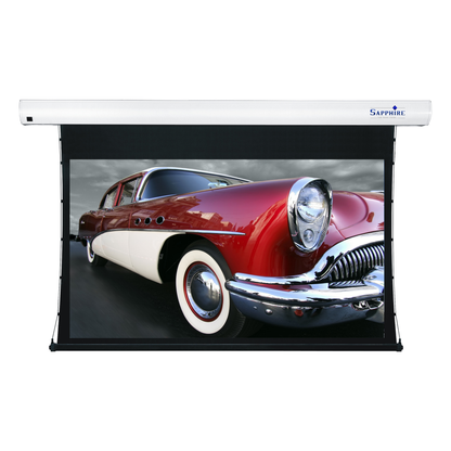 Sapphire 106" Tab Tension Electric Rear Projection Infrared Screen 16:9 Format Viewing Area 2346mm x 1319mm Approx Case Dimensions L 2834mm x H 134mm x D 135mm