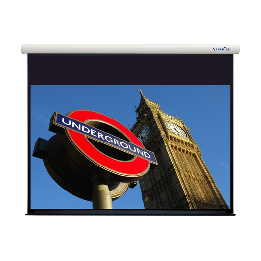 Sapphire 150" Electric Radio Frequency Screen 4:3 Format Viewing Area 3050mm x 2286mm Approx Case Dimensions L 3326mm x H 141mm x D 145mm inc Brackets