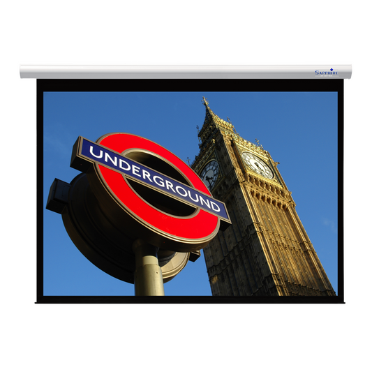 Sapphire 200" Electric Screen Radio Frequency 4:3 Format Viewing Area 4020mm x 3015mm Approx Case Dimensions L 4377mm x H 126mm x D 120mm