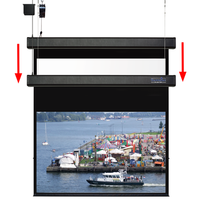 Sapphire 108" Smart Move 2.4m 16:10 Viewing Area 2338mm x 1461mm Two Motor Electric Projection Screen Approx Case Dimensions L 2635mm x H 173mm x D 133mm