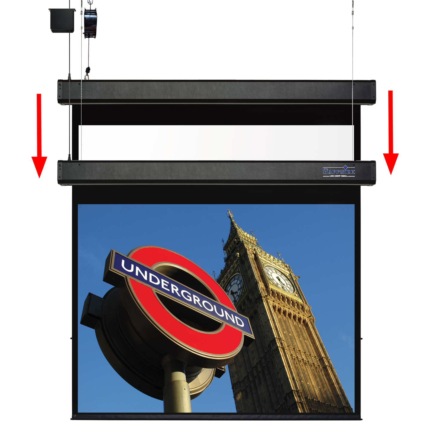 Sapphire 150" Smart Move 3m 4:3 Two Motor Electric Projection Screen  Approx Case Dimensions L 3345mm x H 173mm x D 133mm