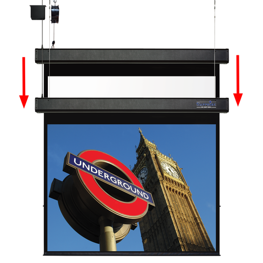 Sapphire 100" Smart Move 2m 4:3 Viewing Area 2327mm x 1520mm Two Motor Electric Projection Screen Approx Case Dimensions L 2327mm x H 173mm x D 133mm