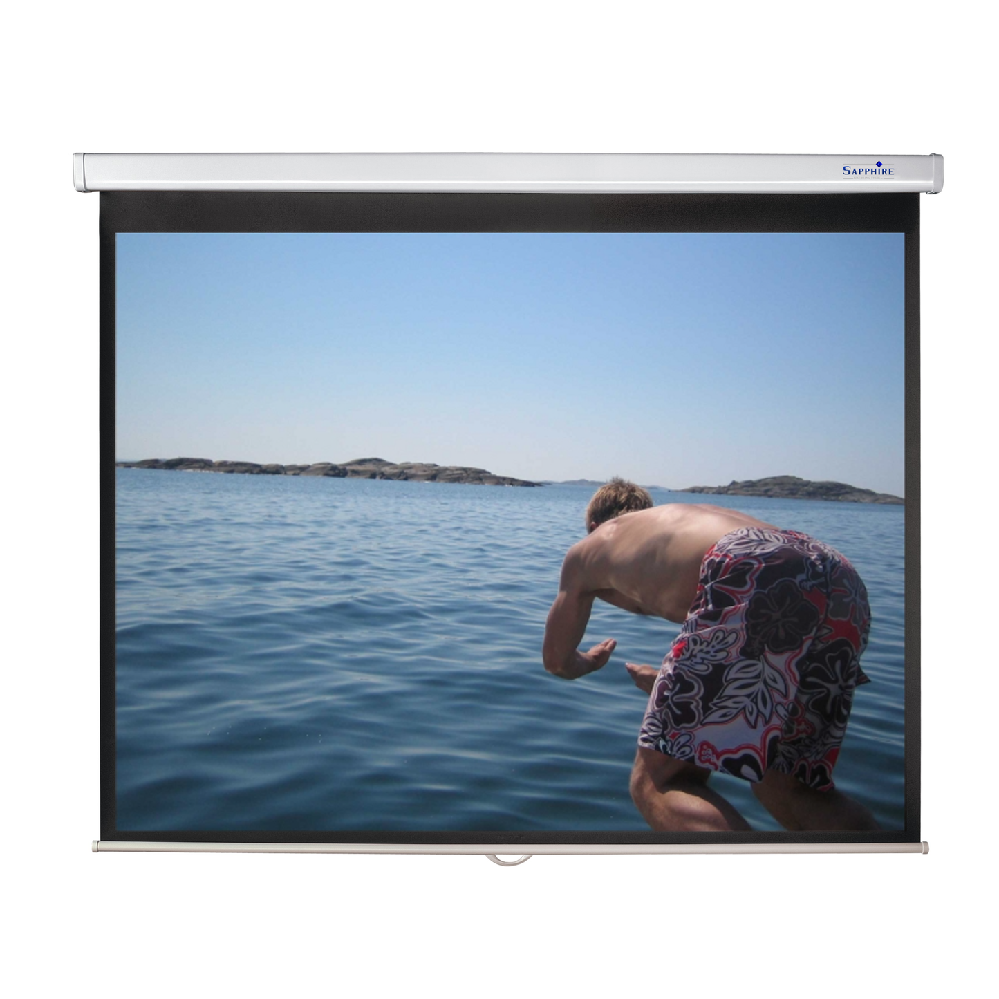 Sapphire 70" Manual Screen 1:1 Format Viewing Area 1780mm x 1780mm not channel fix Approx Case Dimensions L 1946mm x H 79mm x D 78mm inc Brackets