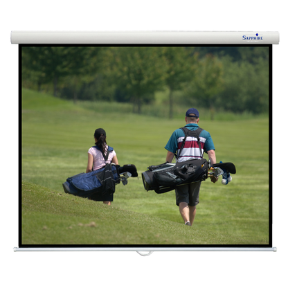 Sapphire 130" Manual Screen 1:1 Format Viewing Area 2340mm x 2340mm slow retraction channel fix Approx Case Dimensions L 2509mm x H 98mm x D 91mm inc Brackets