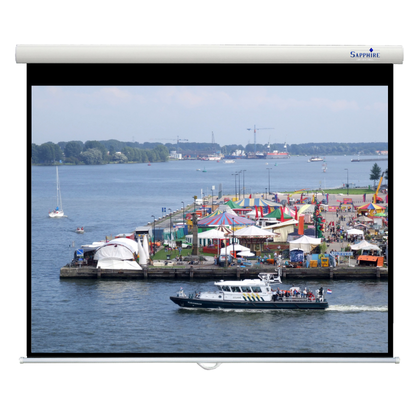 Sapphire 84" Aluminium Slow Retraction Manual Screen 4:3 Format Viewing Area 1710mm x 1280mm with channel fix brackets Approx Case Dimensions L 1865mm x H 108.3mm x D 99.6mm inc Brackets